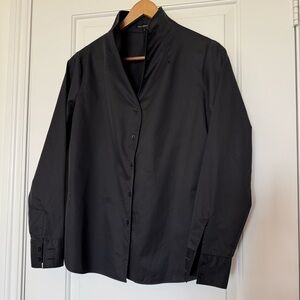 Holt Renfrew Black Button Down Shirt, cotton, stand-up collar, made in Canada
